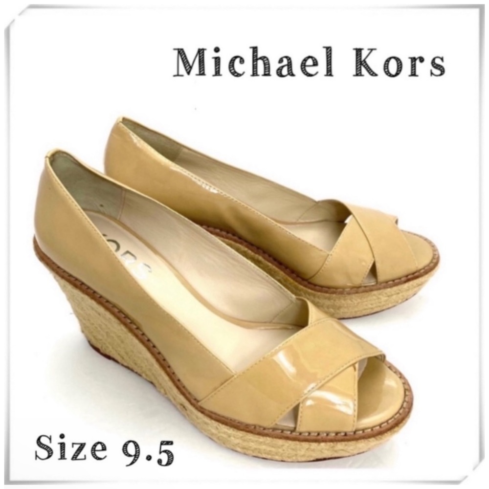 KORS Michael Kors Peep toe Patent Leather Espadrilles Wedge Heel Nude Size 9.5
